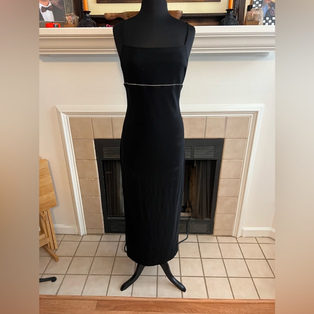 jessica mcclintock black dress | Dresses | Jessica Mcclintock Spaghetti Straps With Slit In Back Sleeveless Dresses Asymmetric Draped Corset Dress Size:US size 2